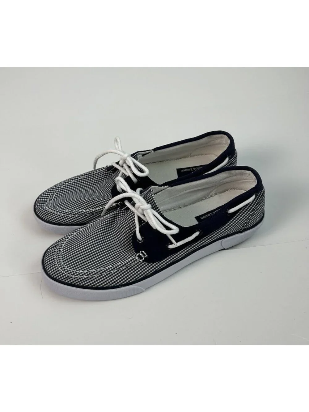 Polo Ralph Lauren Shoes Lander Low Canvas Gingham Blue  Topsiders Boat Size 11D